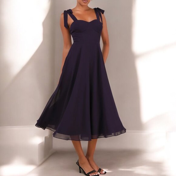 Lulus Sophisticated Charisma Purple Tie-Strap A-Line Midi Dress Size XS - Picture 1 of 10